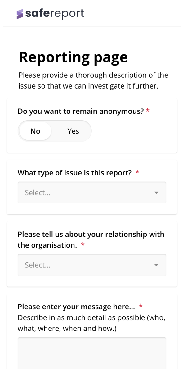 Whistleblowing System Report Page